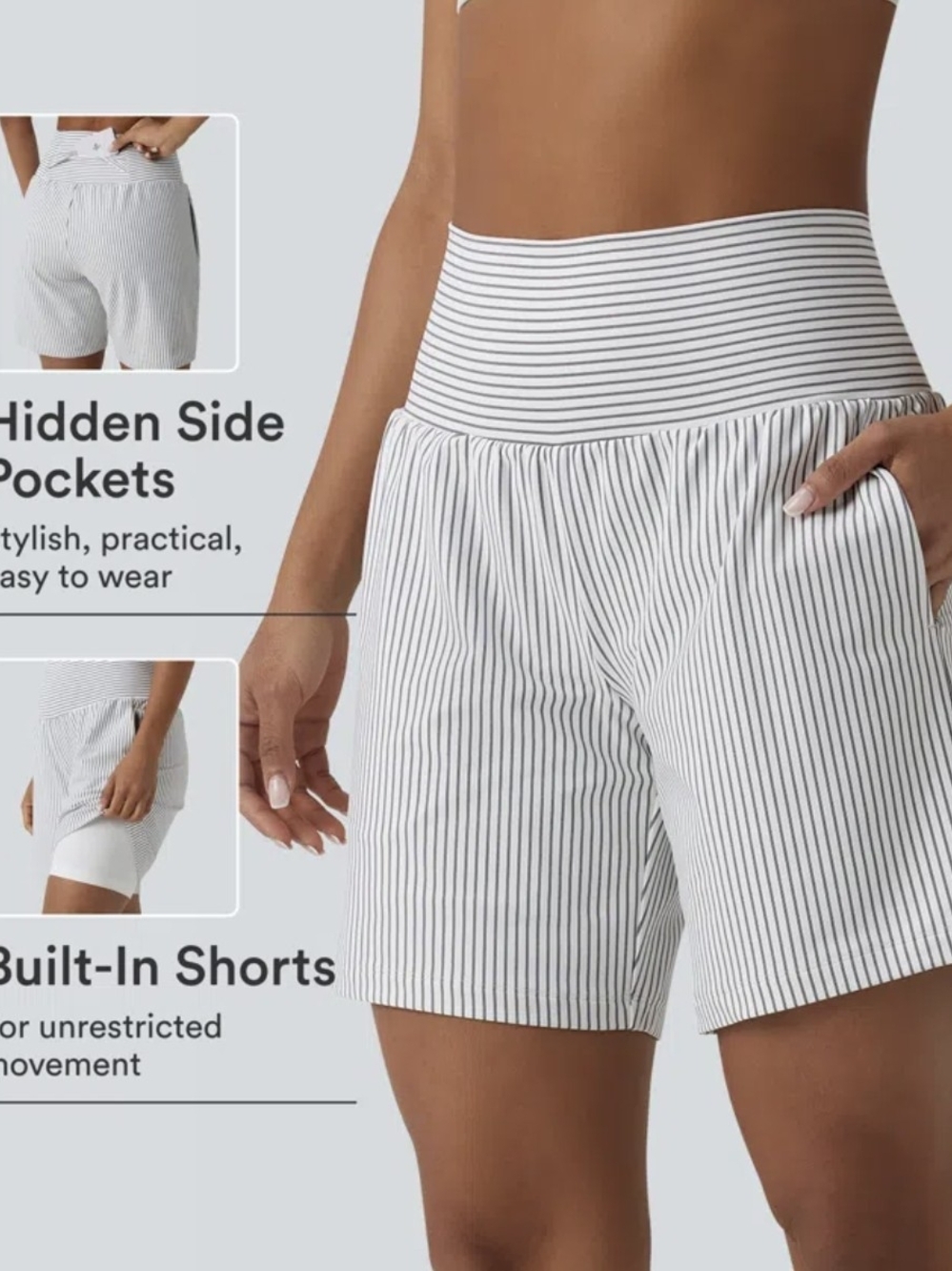 Halara L High-Waist Striped Women’s Shorts - White/Black
